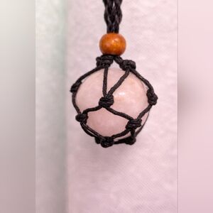Handcrafted Rose Quartz Pendant Necklace with Black Cord